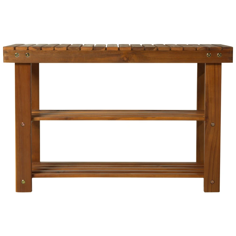 HOMCOM® Schuhschrank mit Sitzbank 3 Ablagen Flur Schulregal Akazienholz Teak
