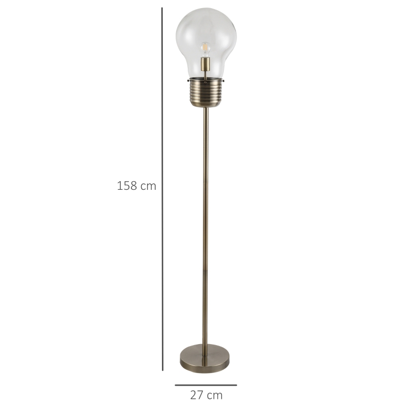 HOMCOM Stehlampe industrialer Stil Standleuchte Stehleuchte Sockel E27 für Schlafzimmer Esszimmer, Bronze, Stahl, Glas, 27x27x158 cm