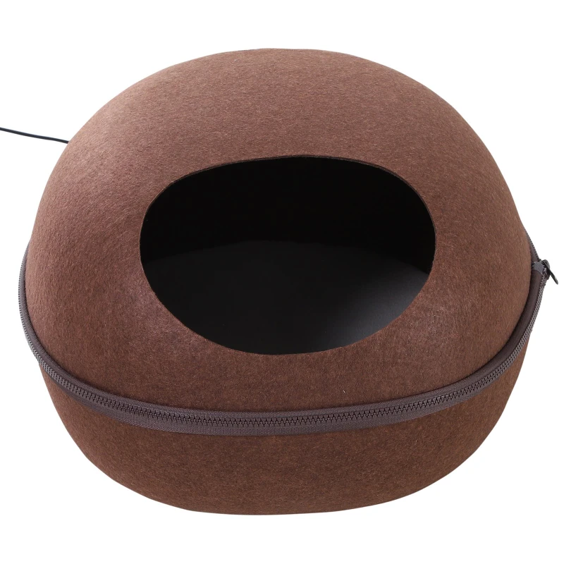PawHut® Katzenhaus Katzenhöhle Katzenbett mit Wärmefunktion Kissen Filz Braun 47 x 38 x 24 cm