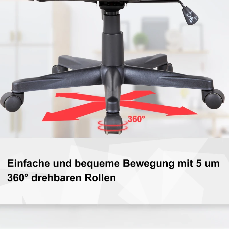 Vinsetto Bürostuhl Gaming Stuhl Drehstuhl Wippfunktion Höhenverstellbar Kunstleder Schwarz+Rot 62 x 69 x 112–121 cm