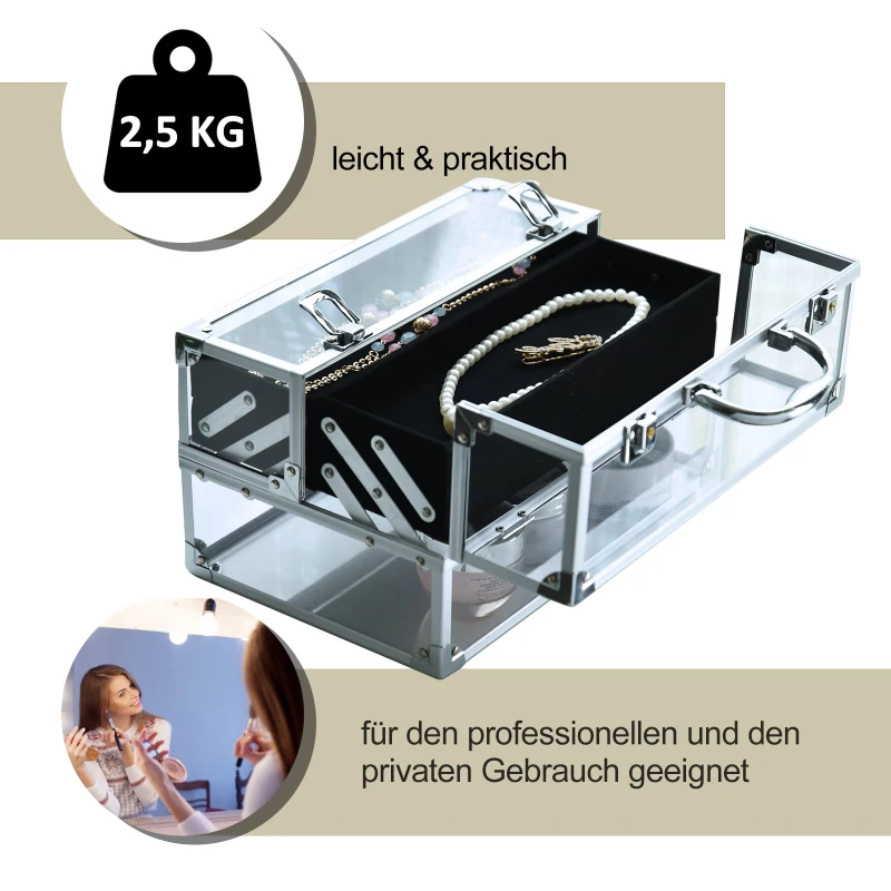 HOMCOM® Schmuckschatulle Schmuckkästchen Schmuckkasten Aluminium Acryl Silber 30 x 19,2 x 16 cm