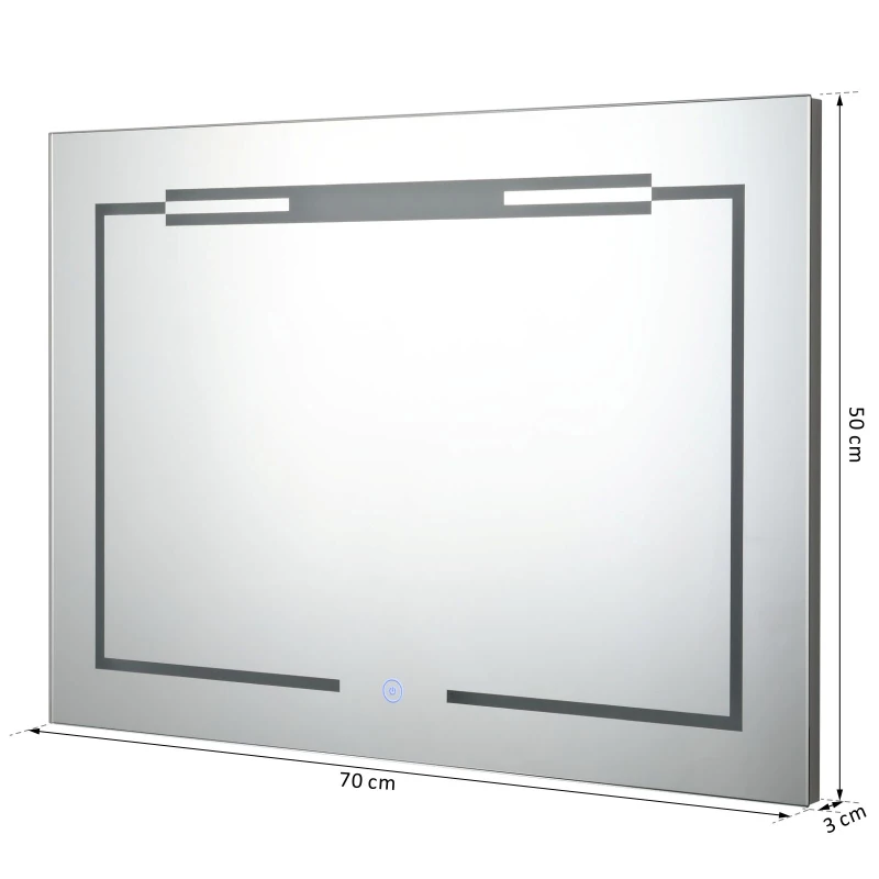 kleankin® LED-Spiegel Nebelfreier Wandspiegel Badspiegel Touch-Schalter Alu 70 x 50 cm