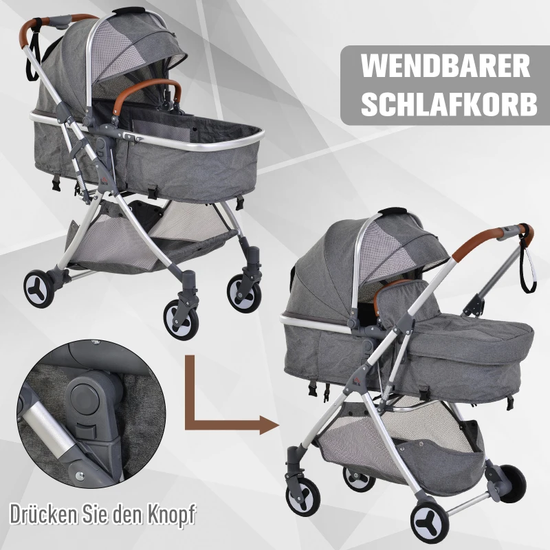 HOMCOM® Kinderwagen 2-in-1 Faltbar Alulegierung Grau