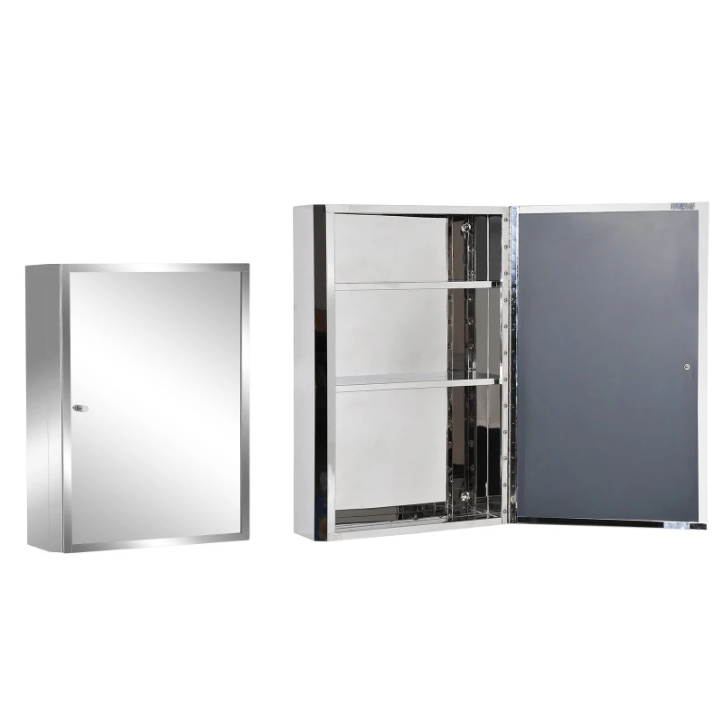 HOMCOM® Badschrank Hängeschrank Wandschrank Badmöbel Spiegelschrank Edelstahl Silber
