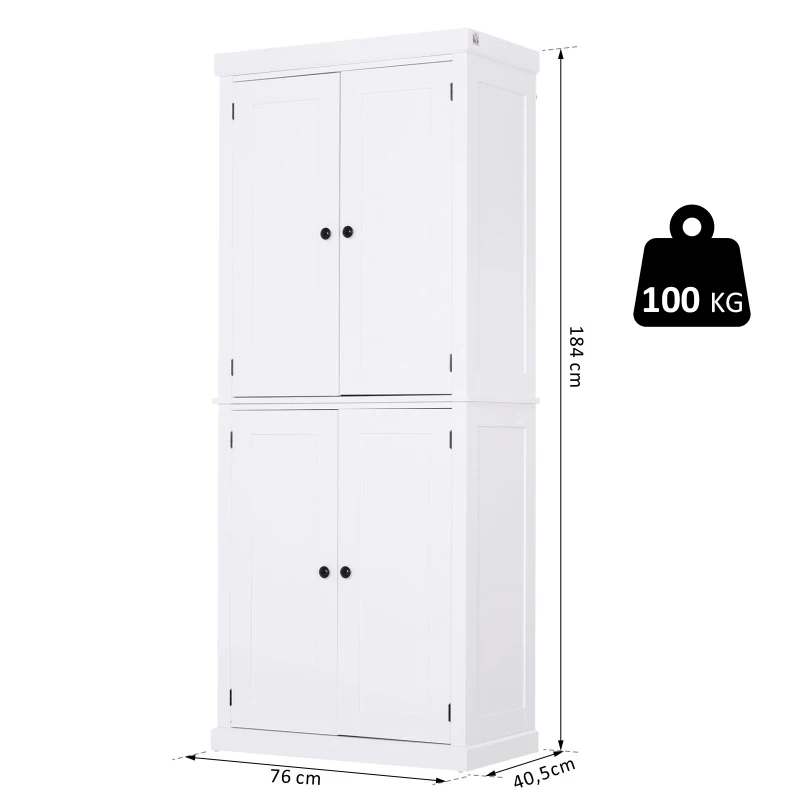 HOMCOM® Schrank Hochschrank Kommode 6 Ebenen verstellbare Regalebene Küche MDF Weiß