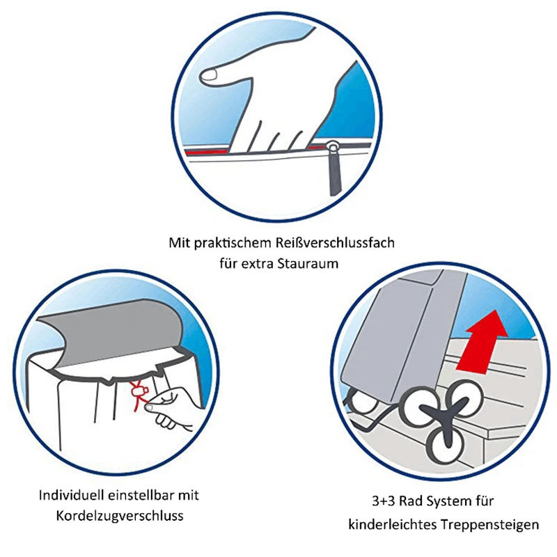 HOMCOM® Einkaufstrolley Einkaufsroller klappbar mit Treppensteiger Blau