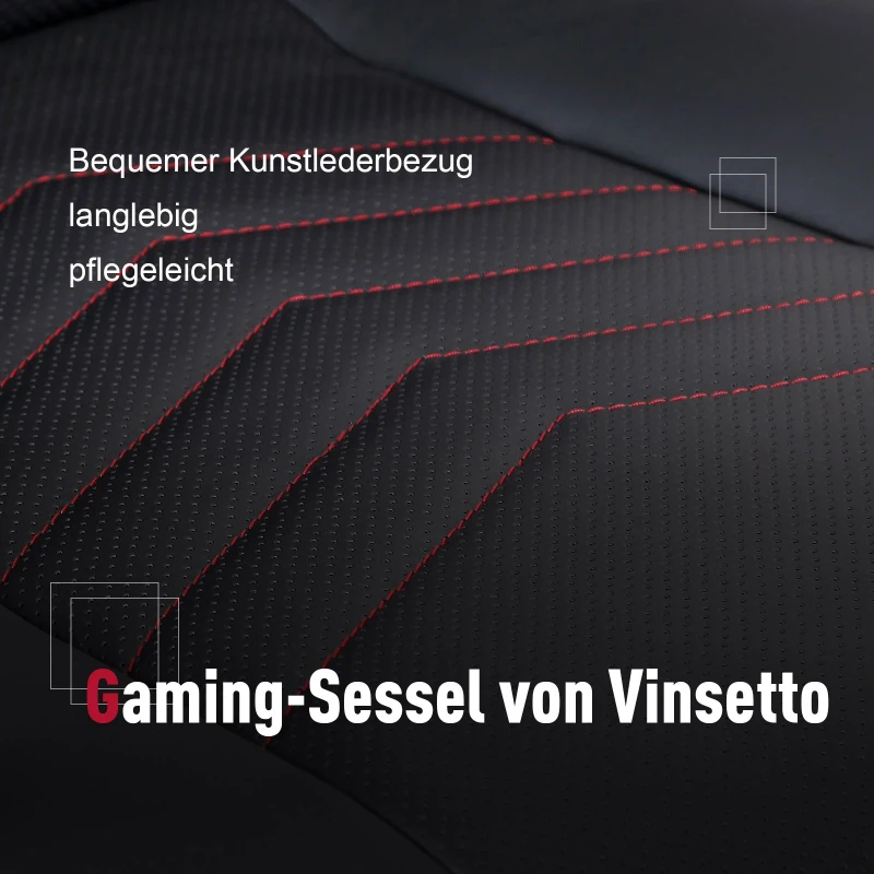 Vinsetto Bürostuhl Gaming Stuhl Drehstuhl Wippfunktion Höhenverstellbar Kunstleder Schwarz+Rot 62 x 69 x 112–121 cm