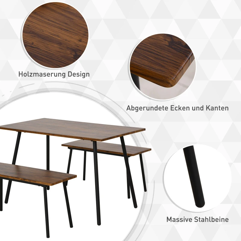 HOMCOM® Essgruppe mit 2 Stühlen Esszimmergarnitur Sitzgruppe Tischgruppe Braun+Schwarz