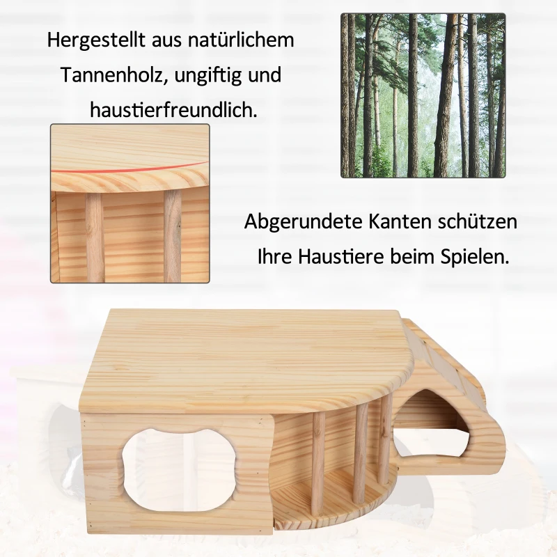 PawHut® Kleintier Stall Haustier Wohnung Hamsterwohnung Tannenholz 60 x 37 x 19,7 cm