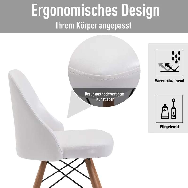 HOMCOM® 2er-Set Polsterstuhl Stuhl PU + Metall + Buchenholz Weiß 49 x 47,5 x 76 cm