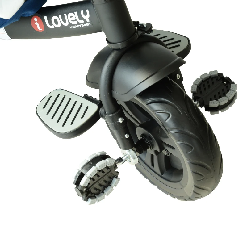 HOMCOM® Kinderdreirad mit Dach Lenkstange Kinderwagen Schieber Blau