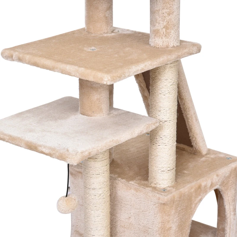 PawHut® Katzenbaum 5-Stock Kratzbaum Katzenhöhle Sisalsäule Kratzbrett Plüsch Beige