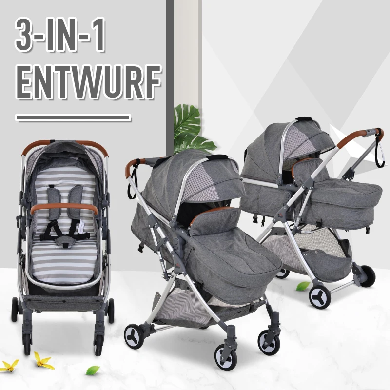 HOMCOM® Kinderwagen 2-in-1 Faltbar Alulegierung Grau