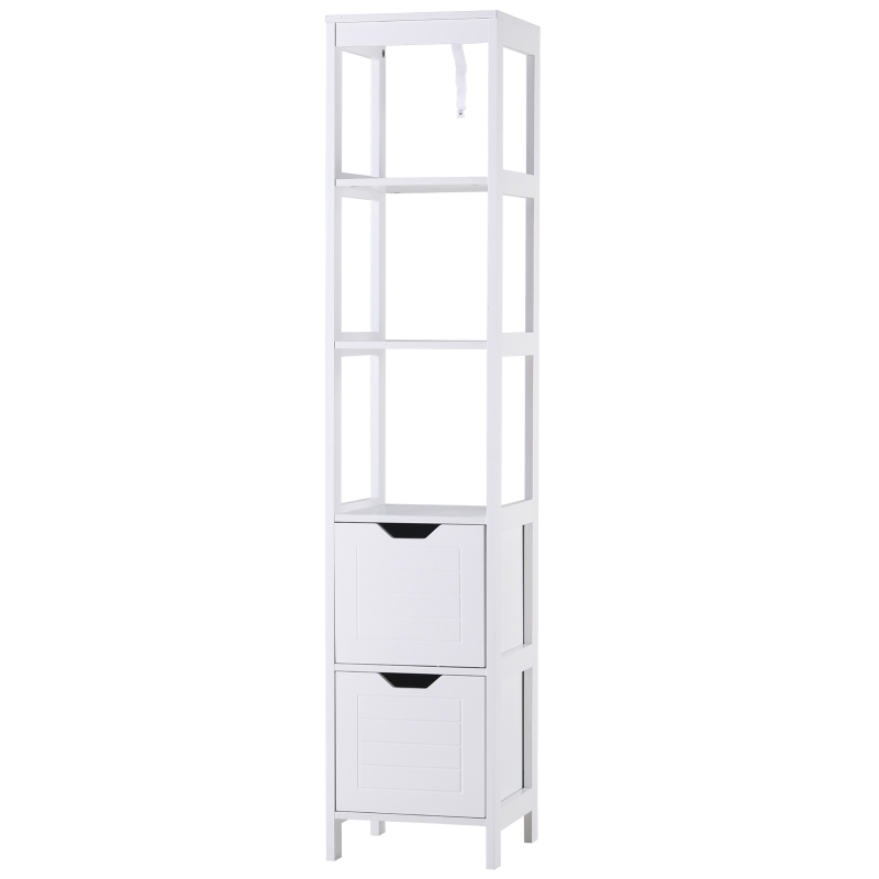 kleankin Badezimmerregal, Badeschrank, Küchenschrank mit 1 Schränke, 3 offene Regale, MDF-Platte, 30 x 30 x 144 cm, Weiß OffeneRegale