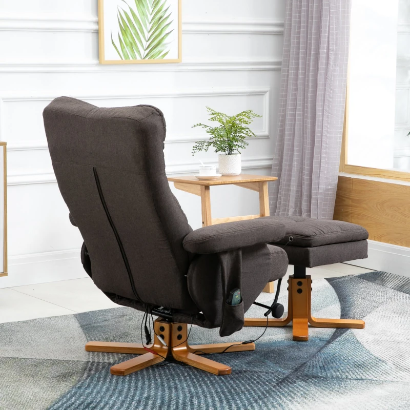 HOMCOM Massagesessel mit Fußhocker Relaxsessel Heizfunktion TV-Sessel Polyester Braun 145°-Neigung 80 x 86 x 99 cm