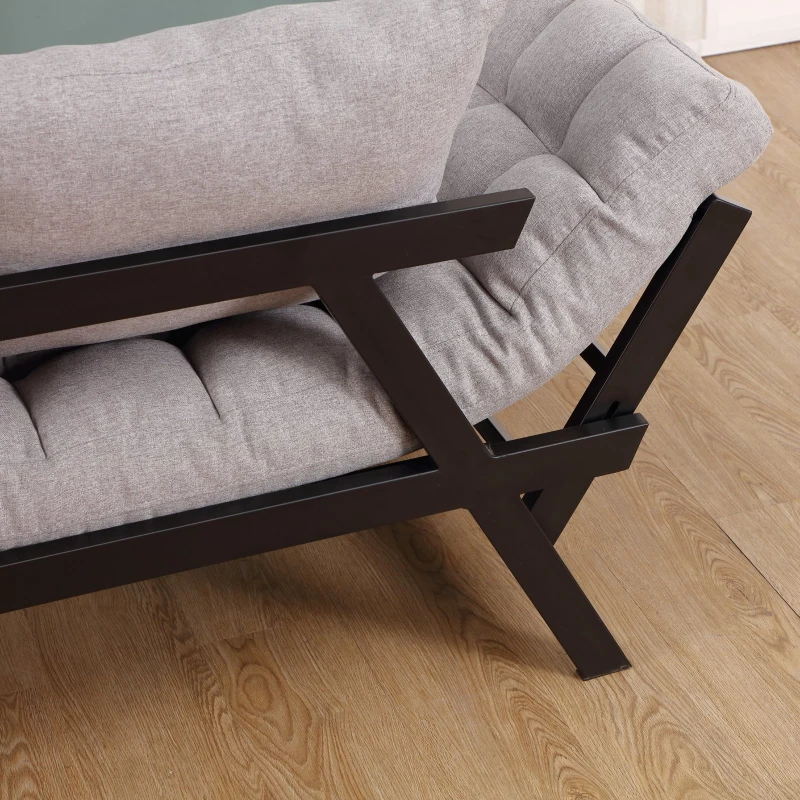 HOMCOM®  Zweisitzer Schlafsofa | Chaiselongue | Metall, Leinen | Hellgrau | 155 x 65 x 57 cm
