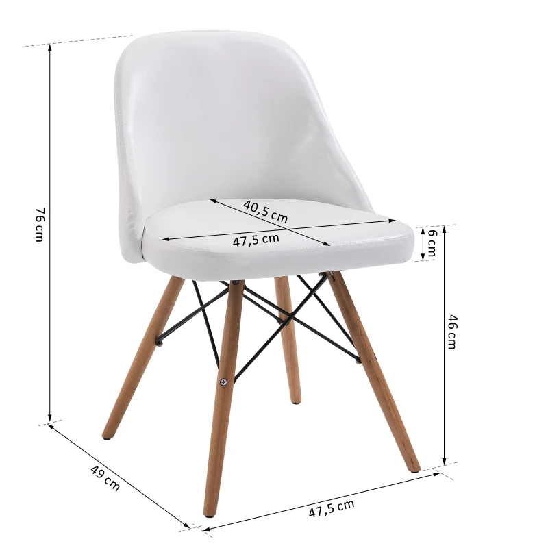 HOMCOM® 2er-Set Polsterstuhl Stuhl PU + Metall + Buchenholz Weiß 49 x 47,5 x 76 cm