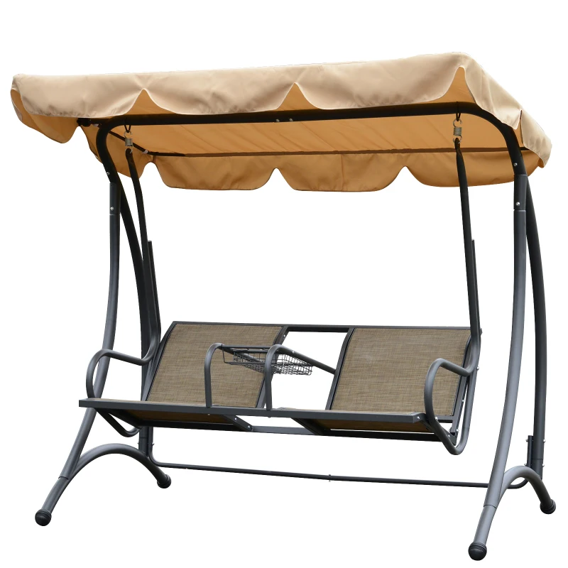 Outsunny® 2-Sitzer Hollywoodschaukel mit Sonnendach Gartenschaukel Metall Braun + Schwarz 195 x 115 x 172 cm