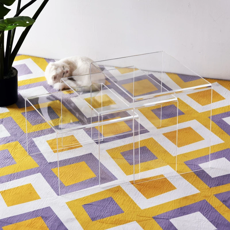 HOMCOM® Beistelltisch 3er-Set Couchtisch Satztisch Sofatisch Glastisch klar Acrylglas 32 x 30 x 24 cm/35 x 30 x 28 cm/38 x 30 x 32 cm