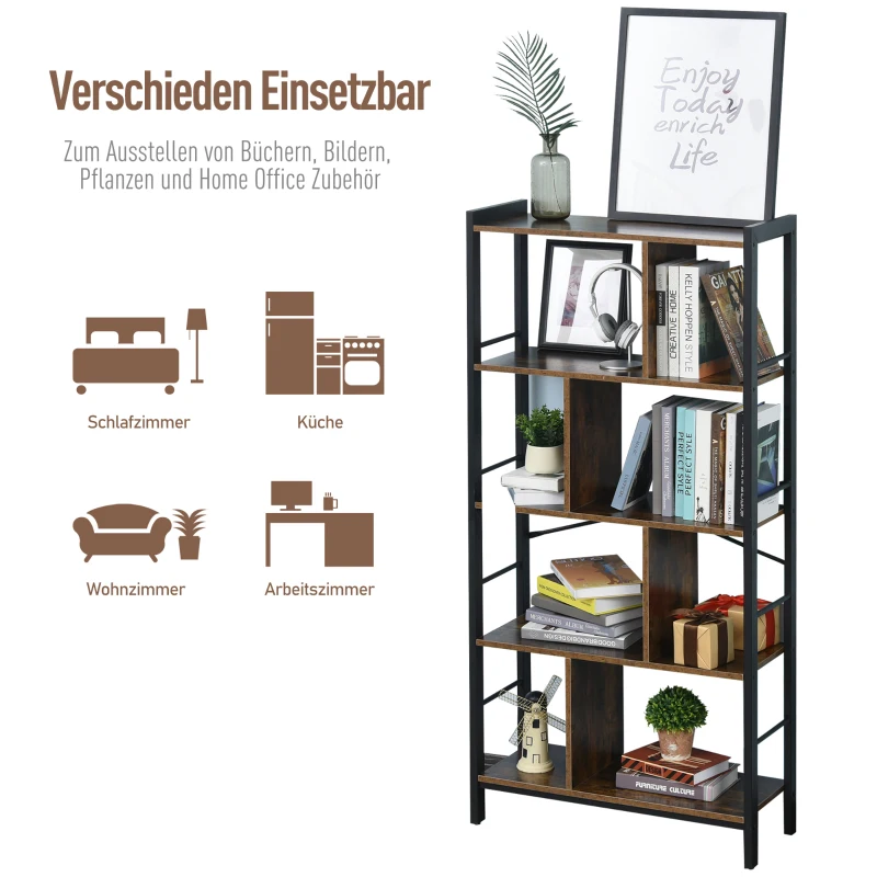 HOMCOM® Bücherregal Standregal 4-stufiges Büroregal Metallrahmen Spanplatte Schwarz