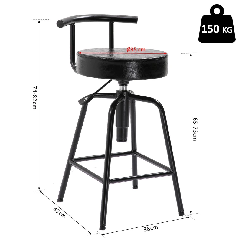 HOMCOM® Barstuhl Barhocker mit Luftdruckfeder höhenverstellbar PU Metallgestell 38 x 43 x (74–82) cm