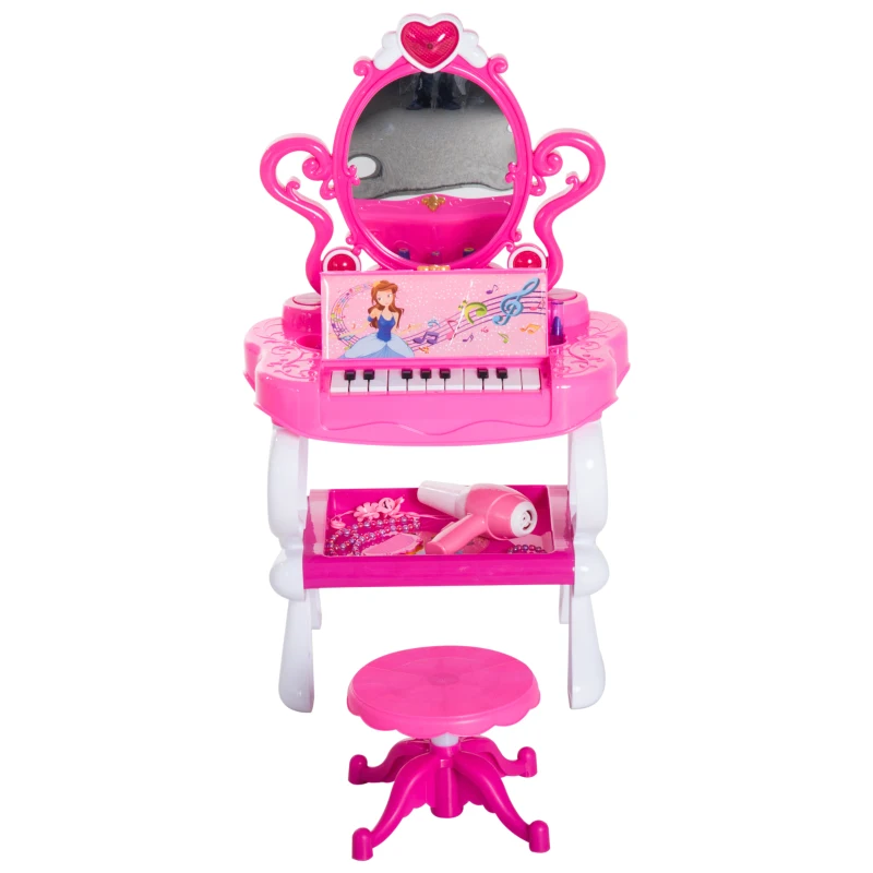 HOMCOM® Schminktisch Kinder Frisiertisch mit Stuhl Klavier Musik und Licht Pink
