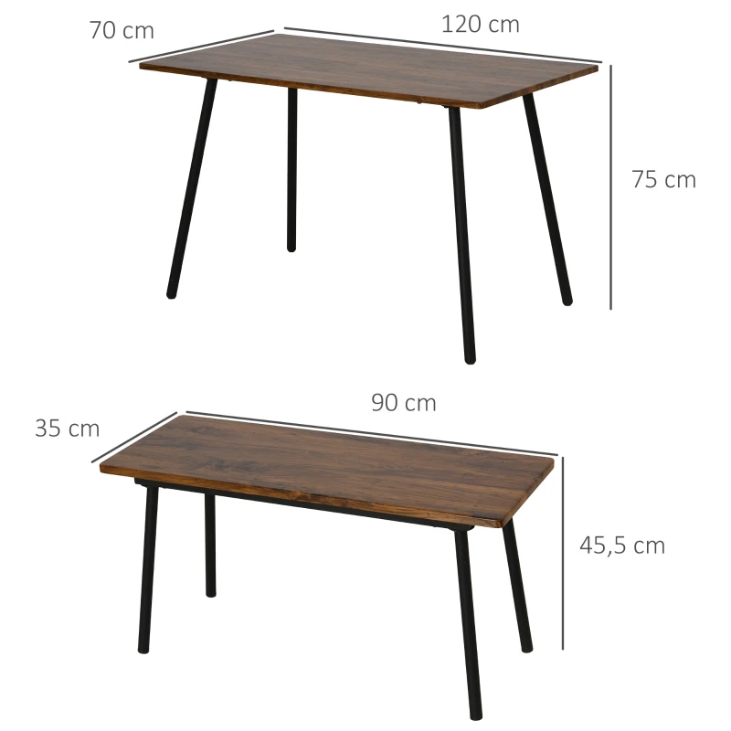 HOMCOM® Essgruppe mit 2 Stühlen Esszimmergarnitur Sitzgruppe Tischgruppe Braun+Schwarz