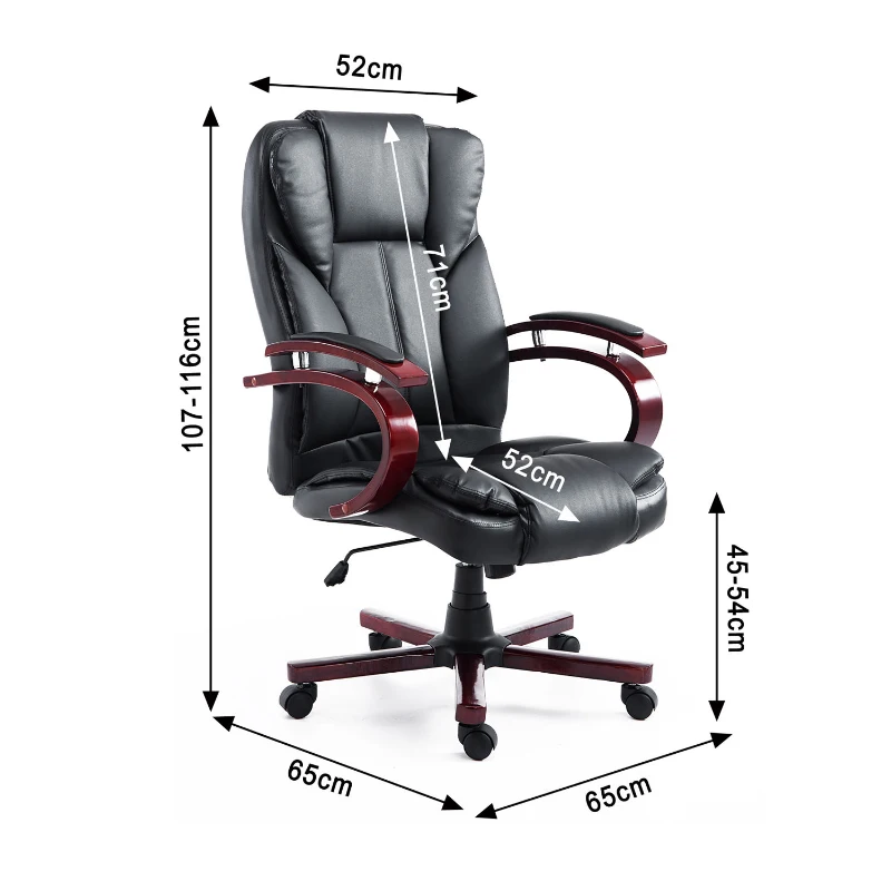 HOMCOM® Drehstuhl Kunstleder Holz 65 x 65 x 107-116 cm Schwarz