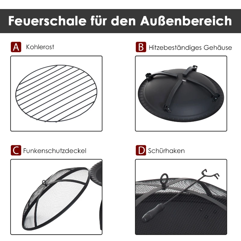 Outsunny® Feuerschale mit Funkenschutz klappbar 66cm Schwarz