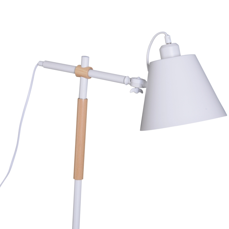 HOMCOM® Stehlampe verstellbar Standleuchte Stehleuchte 40W Metall + Holz weiß 54 x 30 x 155 cm