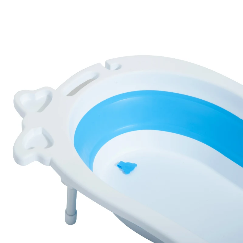 HOMCOM® Babybadewanne mit Stützbeinen zusammenklappbar 89cm Blau+Weiß
