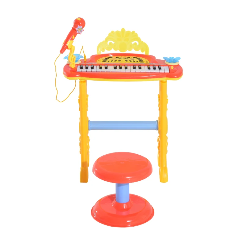 HOMCOM Kinder Mini-Klavier MP3 inkl. Hocker 32 Tasten gelb