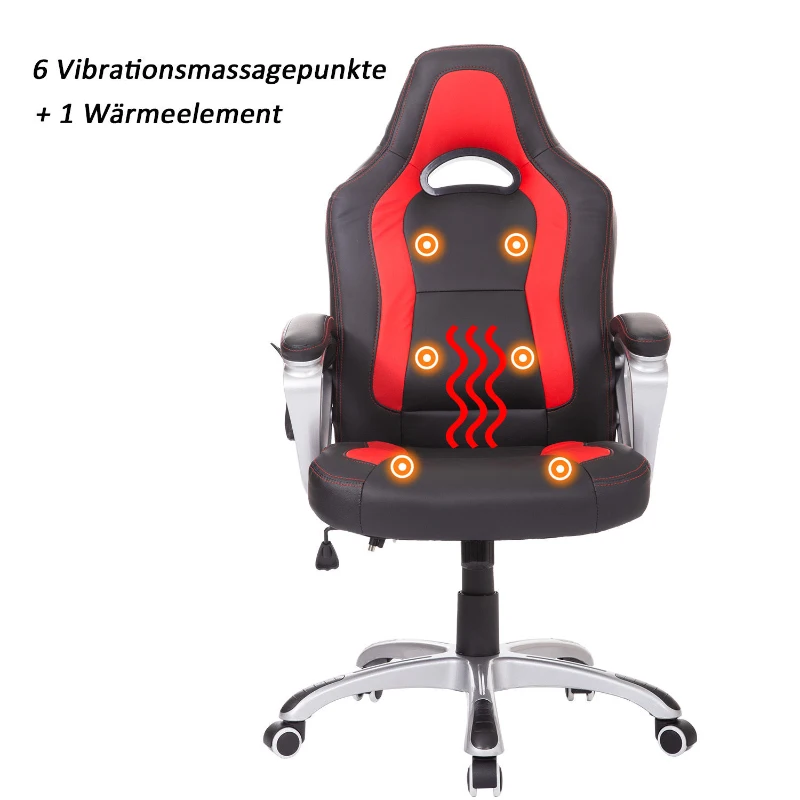HOMCOM® Chefsessel Gamingsessel Massage Heizung Rot  Schwarz