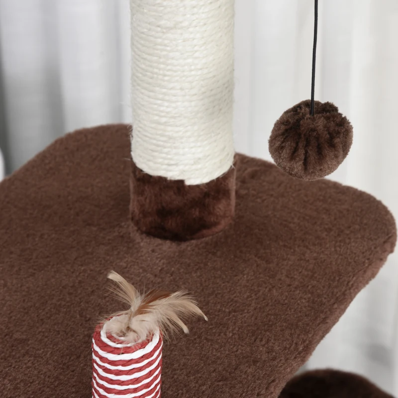 PawHut drzewo dla kotów z sizalowymi słupkami, 5-kondygnacyjne, z piłkami do zabawy, jaskinia, plusz, ciemnozielony 45 x 40 x 118 cm