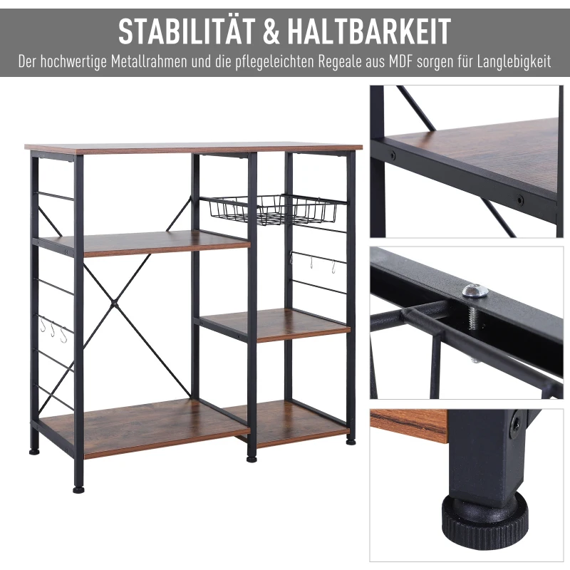 HOMCOM® Küchenregal Standregal Metallregal Multifunktion Drahtkorb Metall MDF Natur 90 x 38 x 87,5 cm