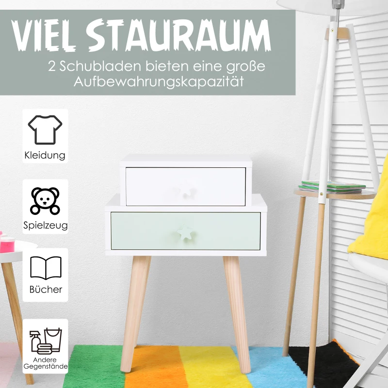 HOMCOM® Kinderzimmer Nachttisch 2er Set Beistelltisch Nachtschrank 2 Schubladen MDF Blau