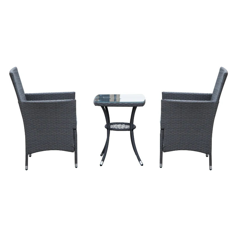 Outsunny® Gartensitzgruppe 3-tlg. Polyrattan Gartenset Rattanmöbel Grau mit Sitzkissen