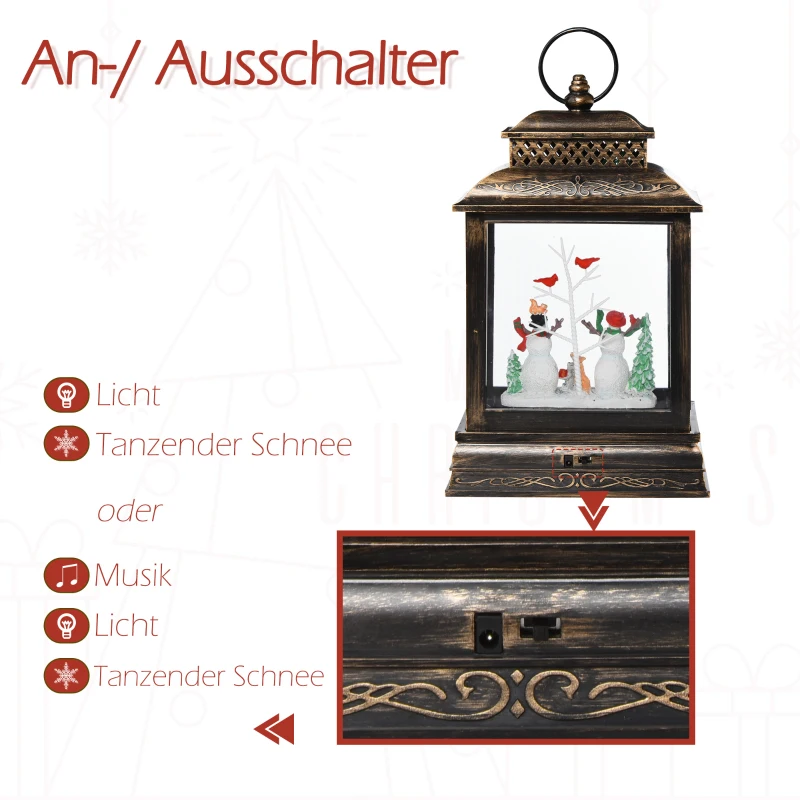 HOMCOM® Weihnachten Schneelaterne mit Schneemänner Musik Licht 6h Timer USB / Batterie
