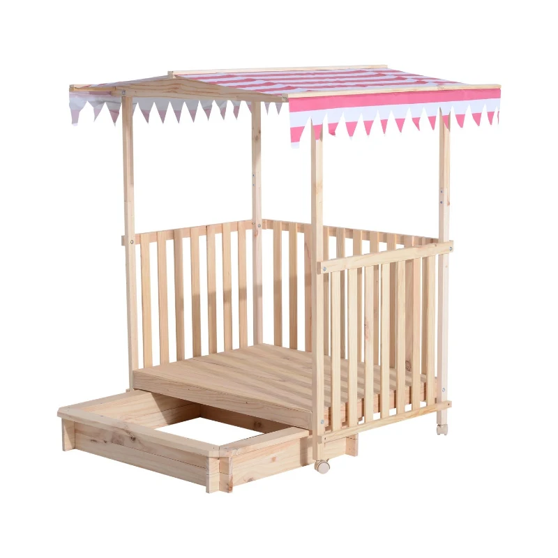 Outsunny® Sandkasten Spielhaus Sandbox Spielveranda mit Dach Holz