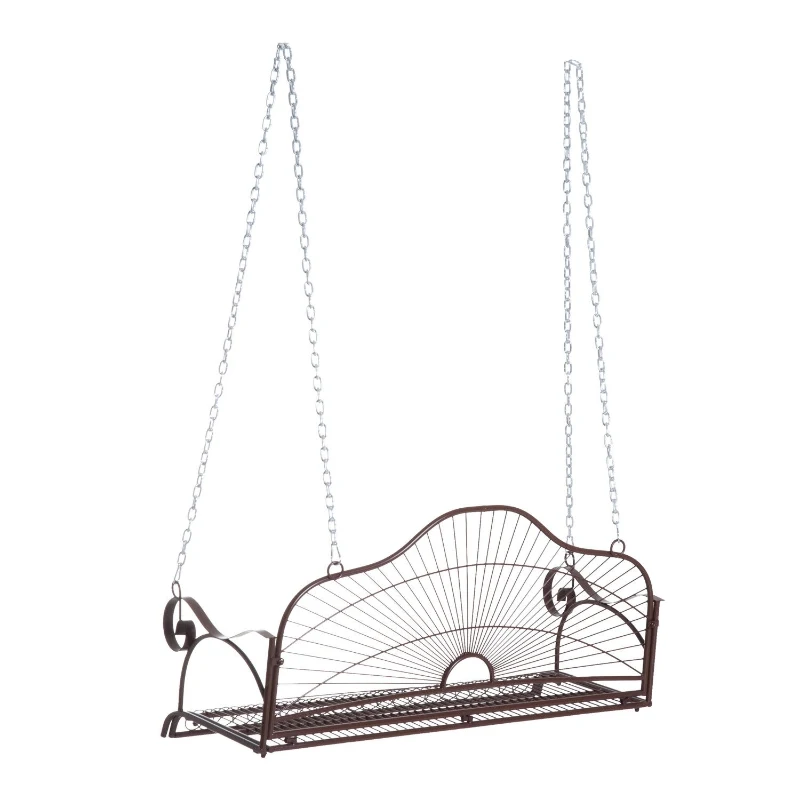 Outsunny Hängebank Schaukel Bank Gartenschaukel mit Ketten, Metall, Braun, 122x58x57cm