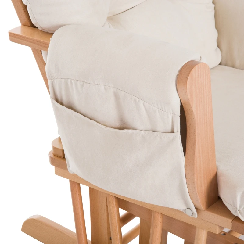 HOMCOM® Schaukelstuhl zum Stillen Entspannungsstuhl Stillstuhl Relaxsessel mit Hocker und Armlehne 120 kg  Belastbarkeit Holz Kunstwildleder Natur B96 x T60 x H96cm