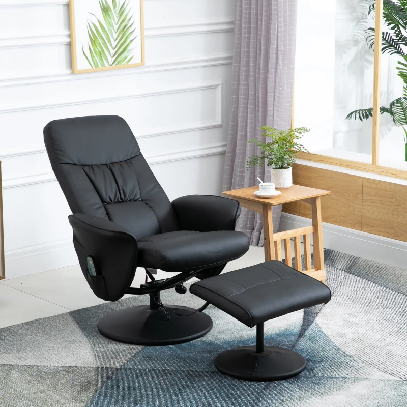 HOMCOM Massagesessel mit Fußhocker | Heizfunktion | 135° Neigung | 81 x 81 x 105 cm | Schwarz