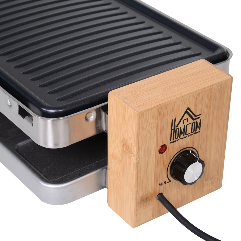 HOMCOM® Elektrogrill 2 Ebenen BBQ Tischgrill 1500 W Partygrill 8 Pfännchen Metall Bambus