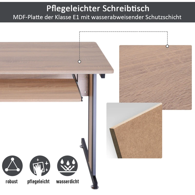 HOMCOM® Computertisch PC-Tisch mit Tastaturauszug Schreibtisch Metall Eiche Schwarz 100 x 60 x 75,5 cm