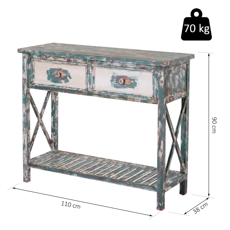 HOMCOM® Vintage Konsolentisch Beistelltisch Sideboard mit 2 Schubladen Massivholz