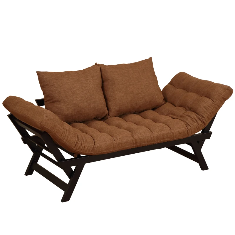 HOMCOM®  Zweisitzer Schlafsofa | Chaiselongue | Metall, Leinen | Braun | 155 x 65 x 57 cm
