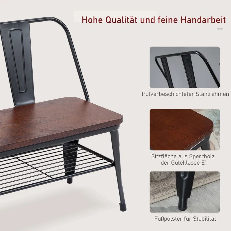 HOMCOM® 2-Sitzer Sitzbank Gartenbank Holzbank Bank Industriestil Metall Natur+Schwarz