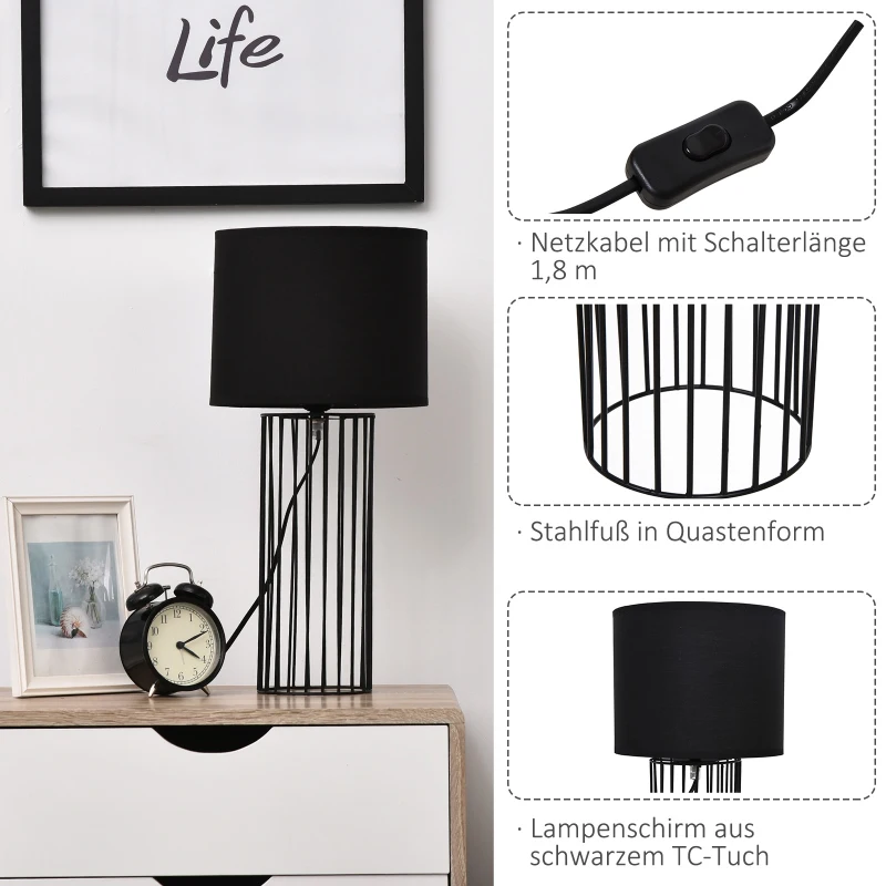 HOMCOM® Tischlampe mit E27 Fassung Tischleuchte Nachttischlampe Metall Schwarz