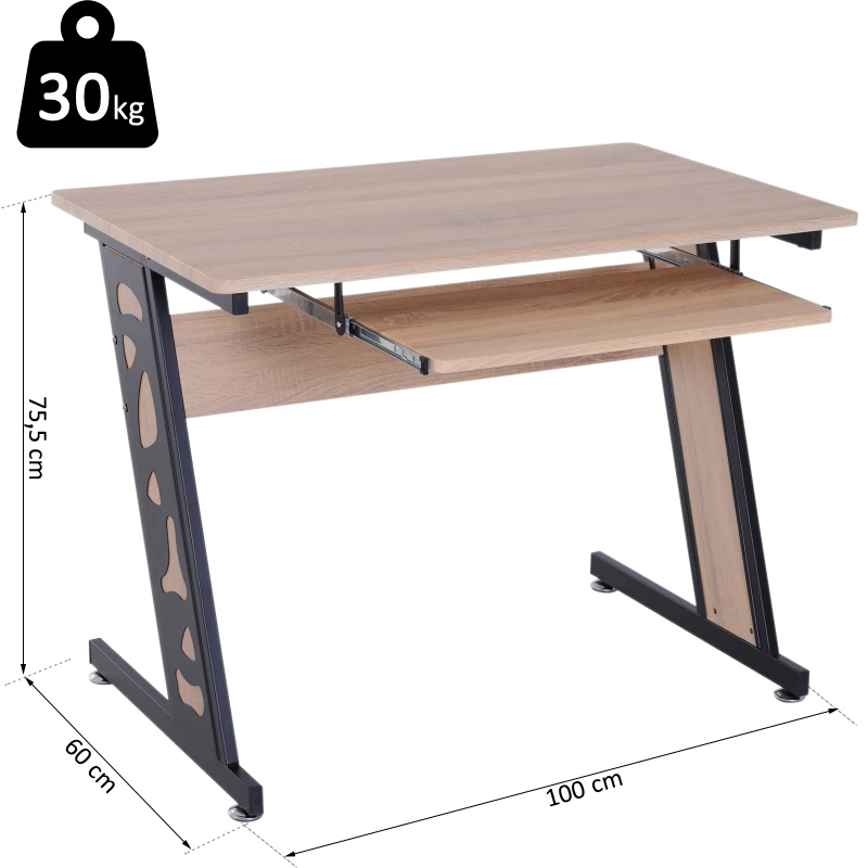 HOMCOM® Computertisch PC-Tisch mit Tastaturauszug Schreibtisch Metall Eiche Schwarz 100 x 60 x 75,5 cm