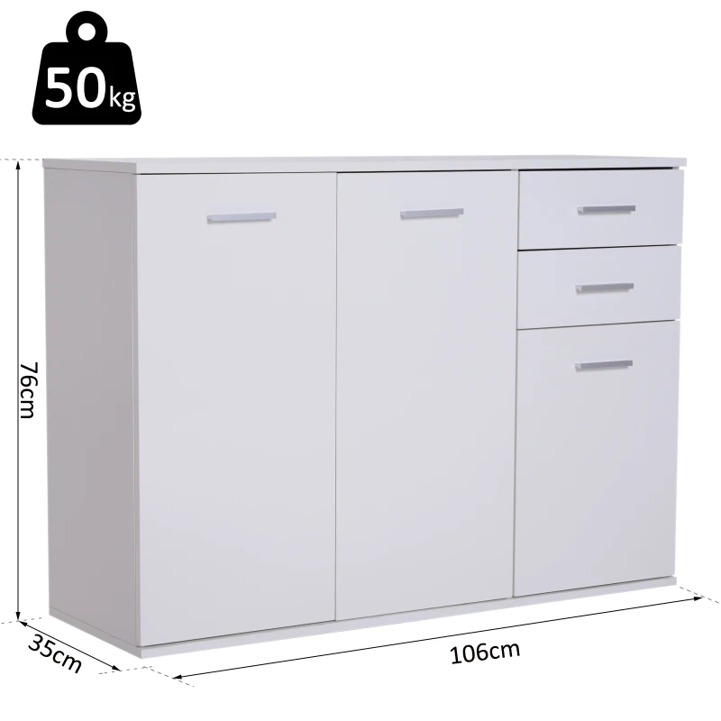 HOMCOM® Kommode Standschrank Sideboard Schubladenkommode Beistellschrank verstellbar Fach mit 2 Schubladen 106 x 35 x 76 cm
